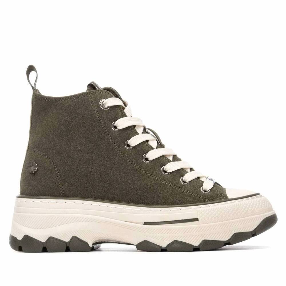 NEW REFRESH women's suede high top sneakers in khaki